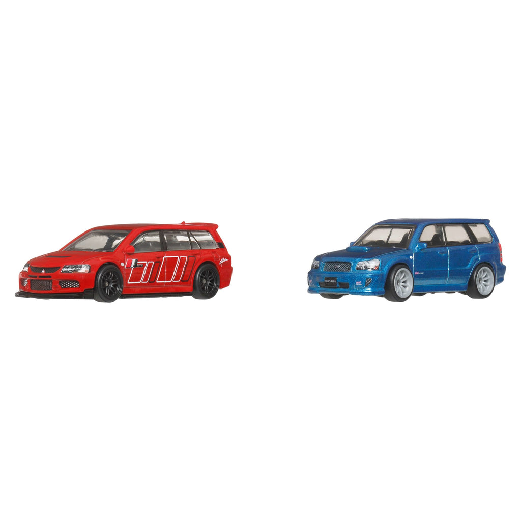 Hot Wheels Premium Car Culture 2-Pack - 2005 Mitsubishi Lancer Evolution IX Wagon / Remorque & 2004 Subaru Forester STI